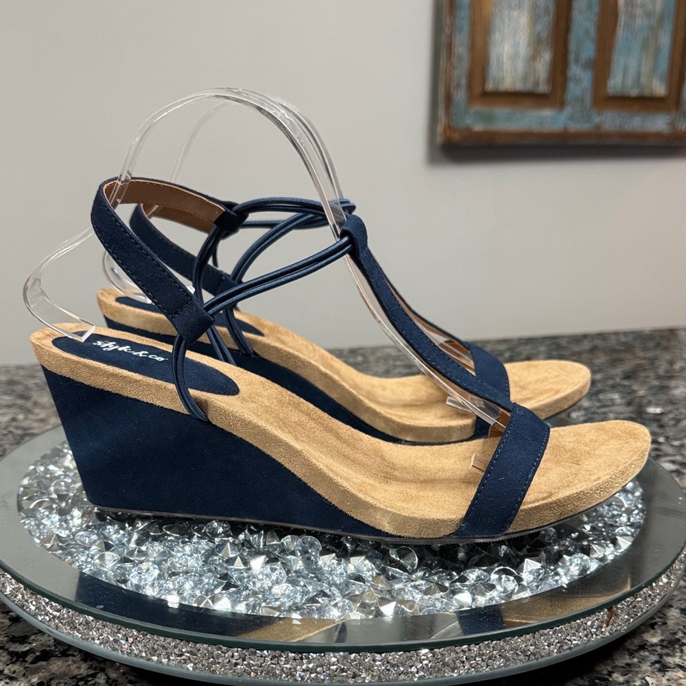 Style & Co. Navy Blue Suede Wedge Sandals